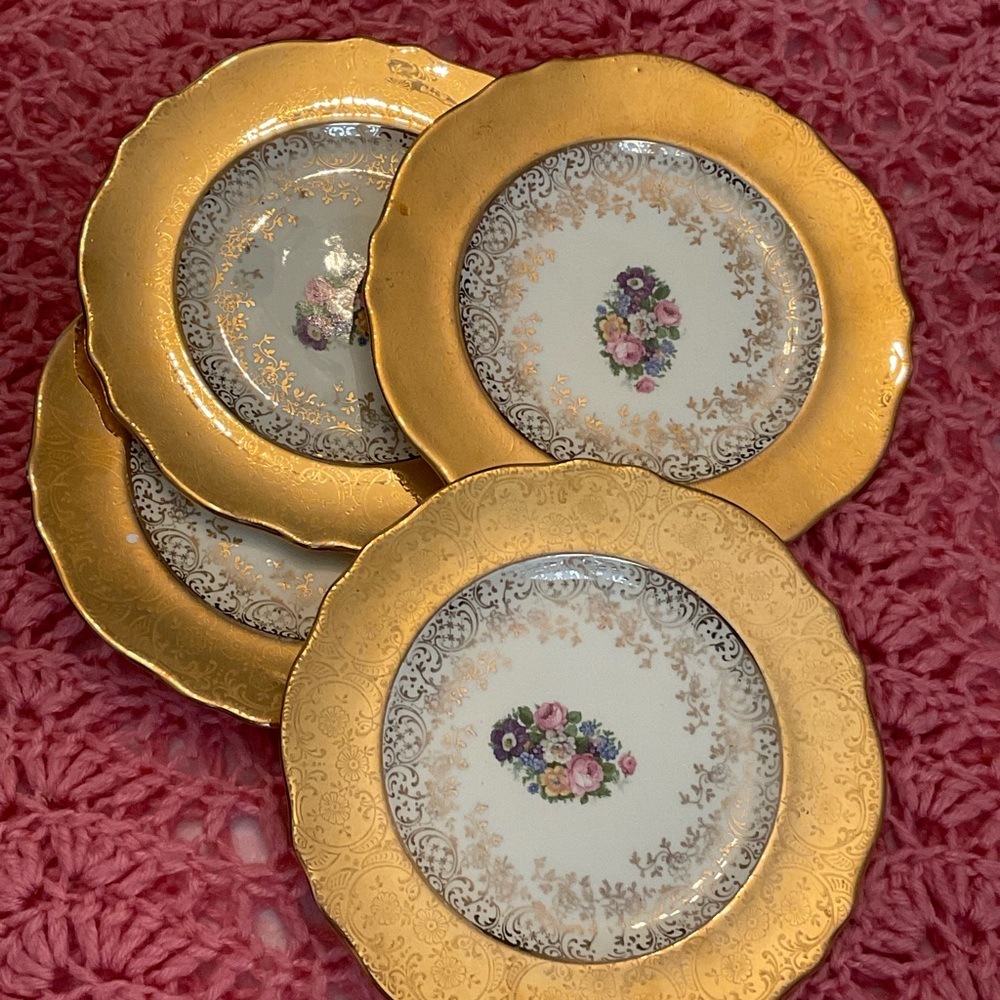 Elegant Gold and Floral Decorative Desert Plates set of 4